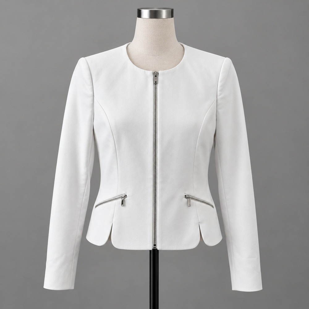 Calvin Klein Jacket Womens 4P Petite White Zip Front Collarless NWT $129